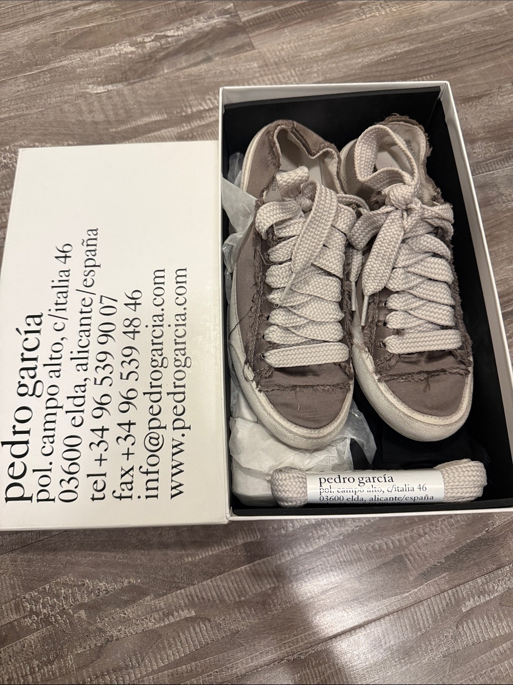 Pedro Garcia Taupe and White Distressed Canvas Sneakers